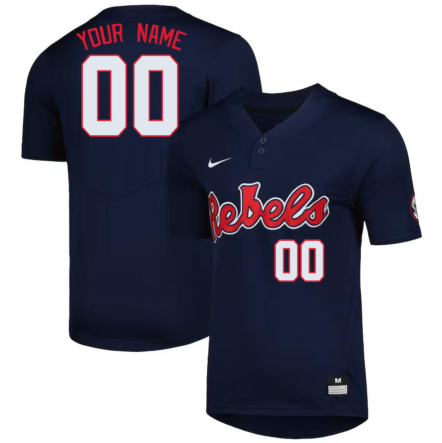 Custom Ole Miss Rebels Name And Number College Baseball Jerseys Stitched-Navy - Click Image to Close